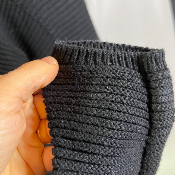 Vince Size L Black Drape Front Cardigan Cotton Ribbed - Picture 7 of 13